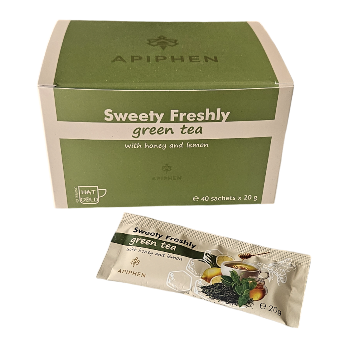 A box of Sweety Freshly GREEN tea with honey and lemon with 40 sachets of 20 g