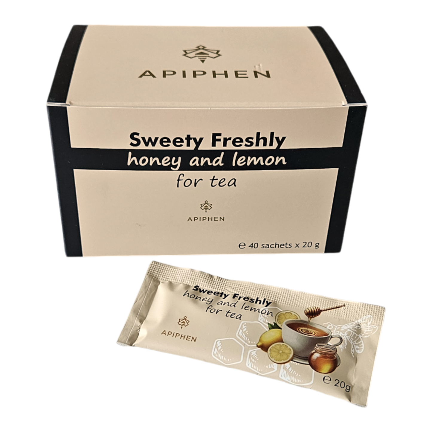 A box of Sweety Freshly honey and lemon for tea with 40 sachets of 20 g