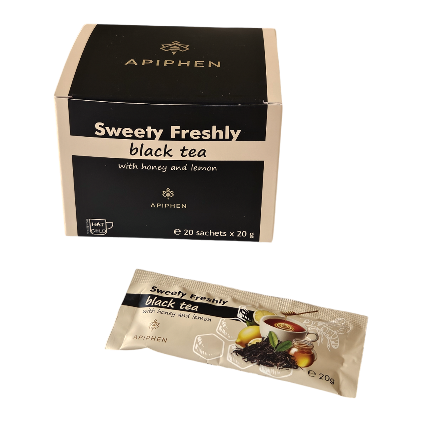 A box of Sweety Freshly BLACK tea with honey and lemon with 20 sachets of 20 g