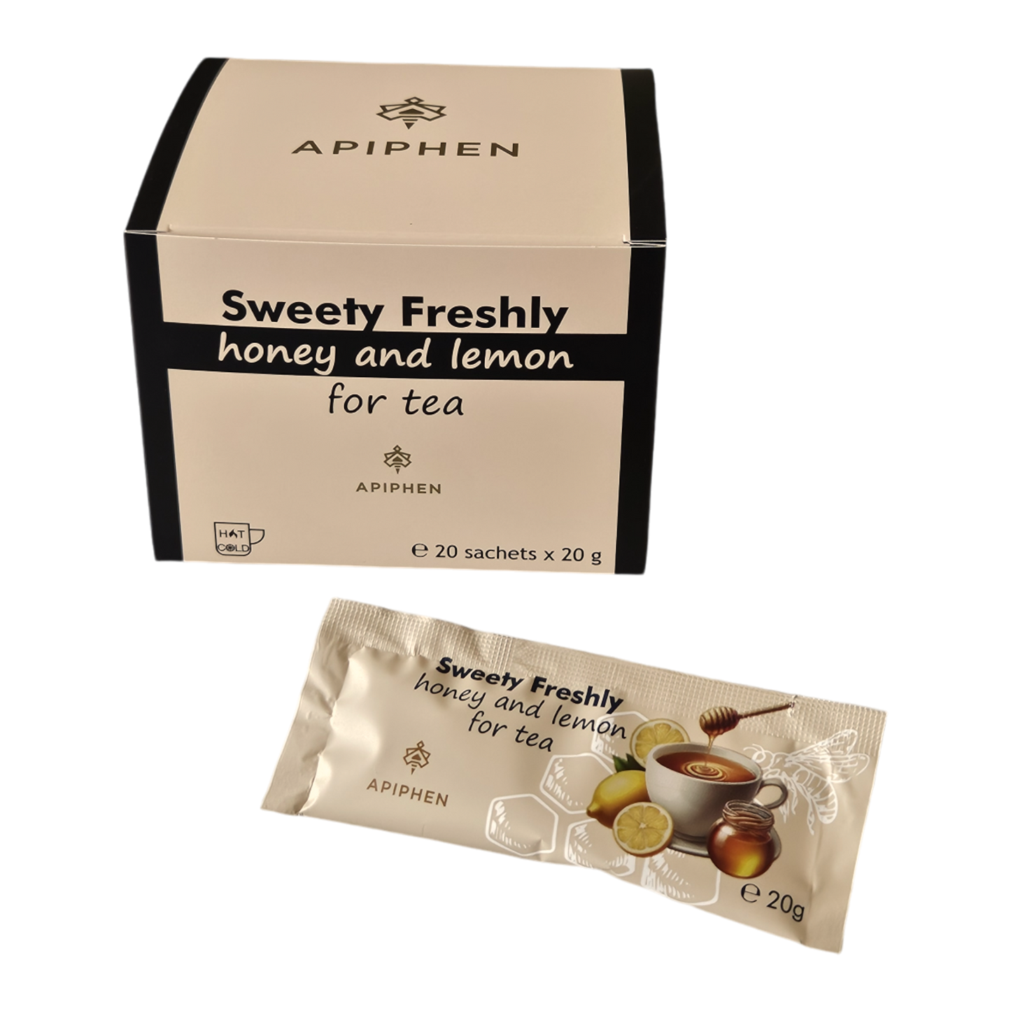 A box of Sweety Freshly honey and lemon for tea with 20 sachets of 20 g