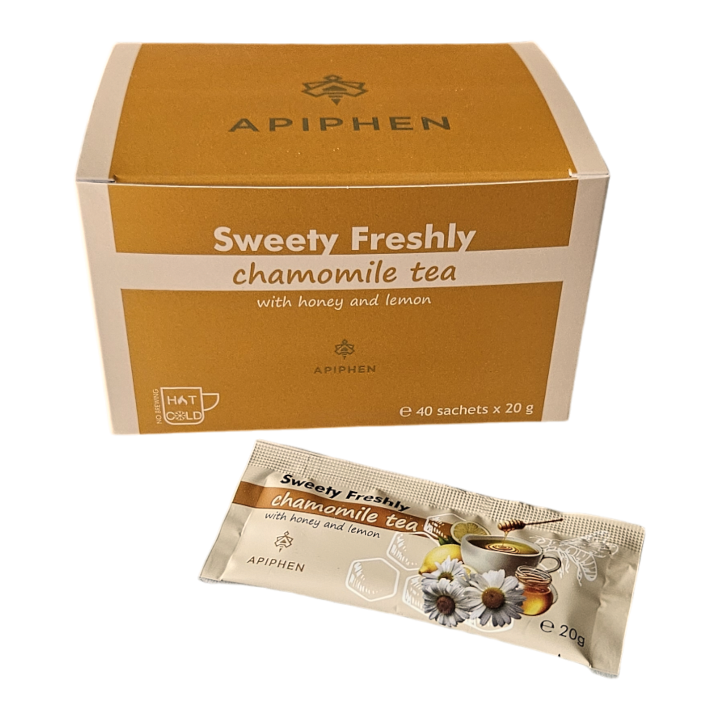 A box of Sweety Freshly Chamomile tea with honey and lemon with 40 sachets of 20 g
