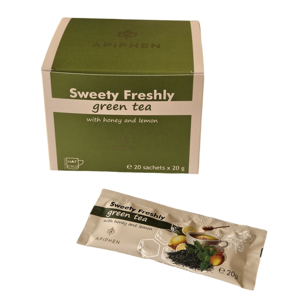 A box of Sweety Freshly GREEN tea with honey and lemon with 20 sachets of 20 g