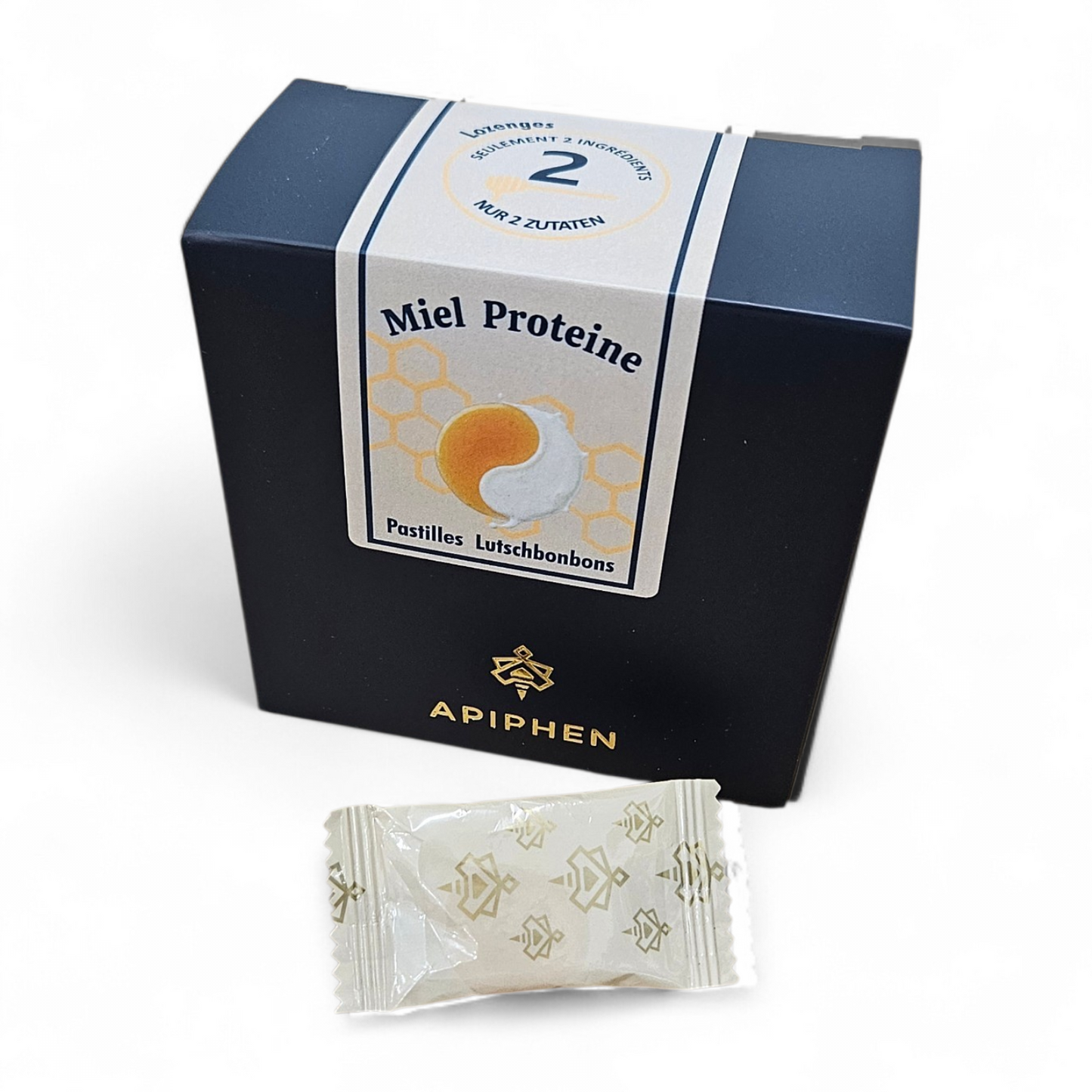 box of Whey Protein - Honey Lozenges
boîte de protéines de lactosérum - pastilles au miel
Packung Molkenprotein – Honig Lutschbonbons
Confezione di proteine del siero di latte - Pastiglie al miele
