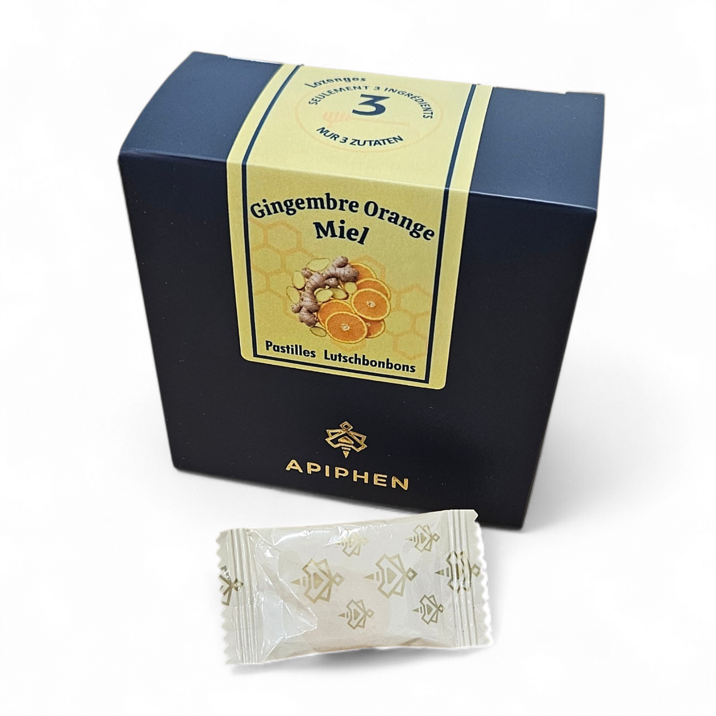
                  
                    box of Ginger - Orange - Honey Lozenges
Schachtel mit Ingwer-Orangen-Honig-Lutschbonbons
boîte de pastilles au gingembre, à l'orange et au miel
confezione di caramelle allo zenzero, arancia e miele
                  
                