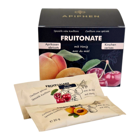 Pack of Fruitonate Cherries and Apricots raw jam - 20x20g sachets
